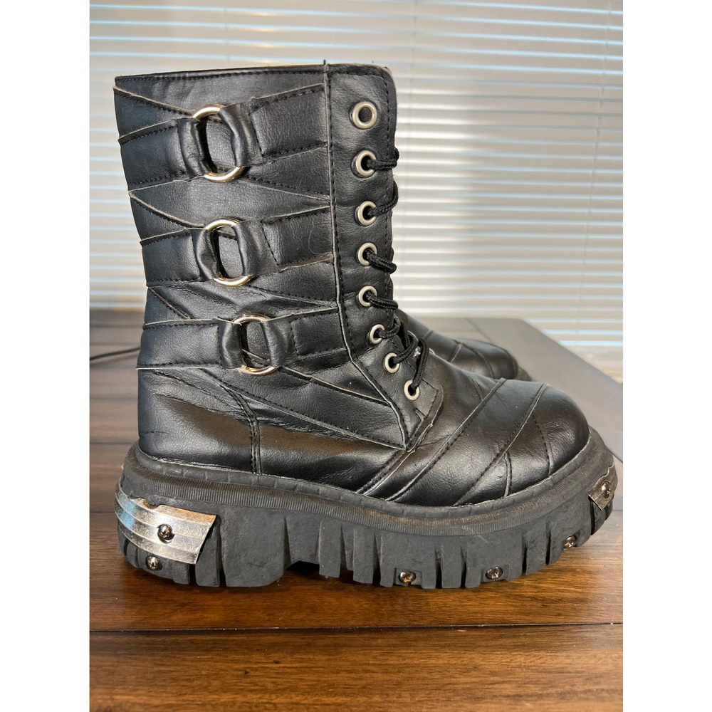 Vintage T.U.K Anarchic Goth Boots Men's Size 8 Metal Accents Black with Straps